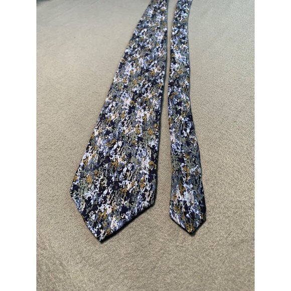 Cocktail Collection Silk Tie Abstract Pattern Mens Blue Green Gold - Picture 6 of 6